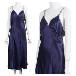 VINTAGE Inner Most Nightgown S Navy Blue Satin Sleeveless Low Back Slip Dress